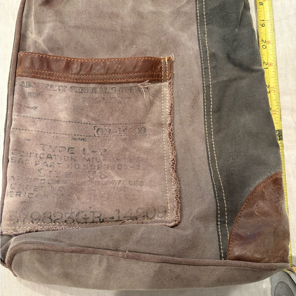 Mona B - Brown and Gray Canvas Bag with Leather Accents